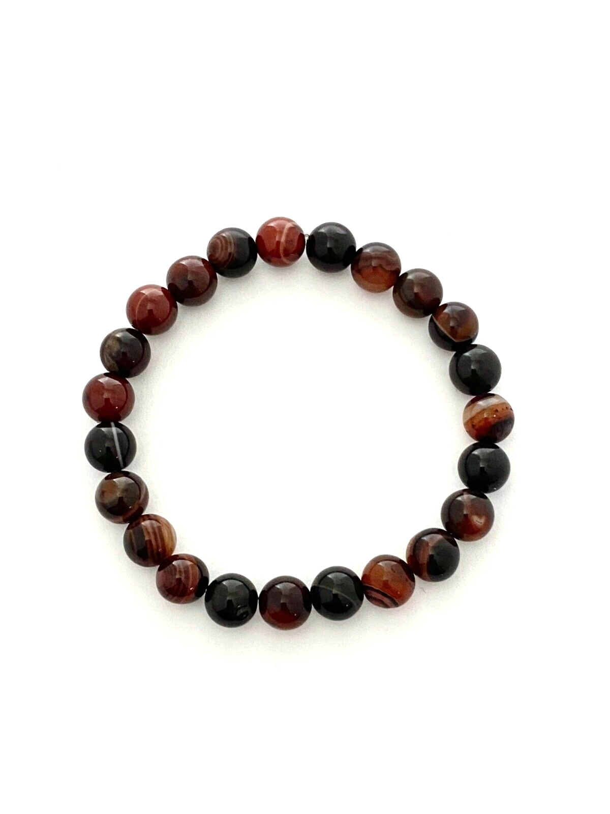 Natural Mahogany Brown Agate 7.4″ 8.3mm Gemstone Beaded Bracelet w/Stretch Cord