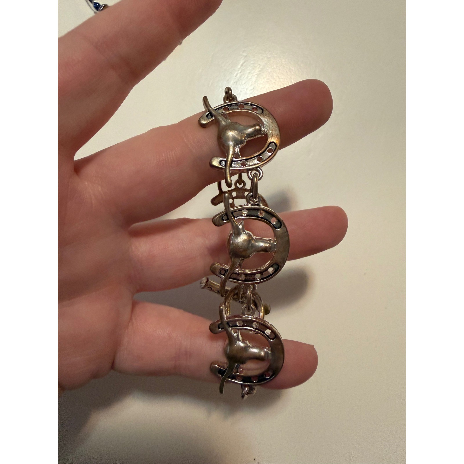 Western Horseshoe Bull Head Link Bracelet Natural Stone Beaded Cross Lot of 3