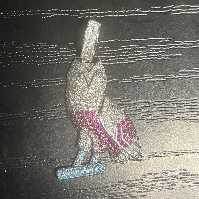 925 silver plated over stainless steel with 5A CZ Iced Out Owl pendant