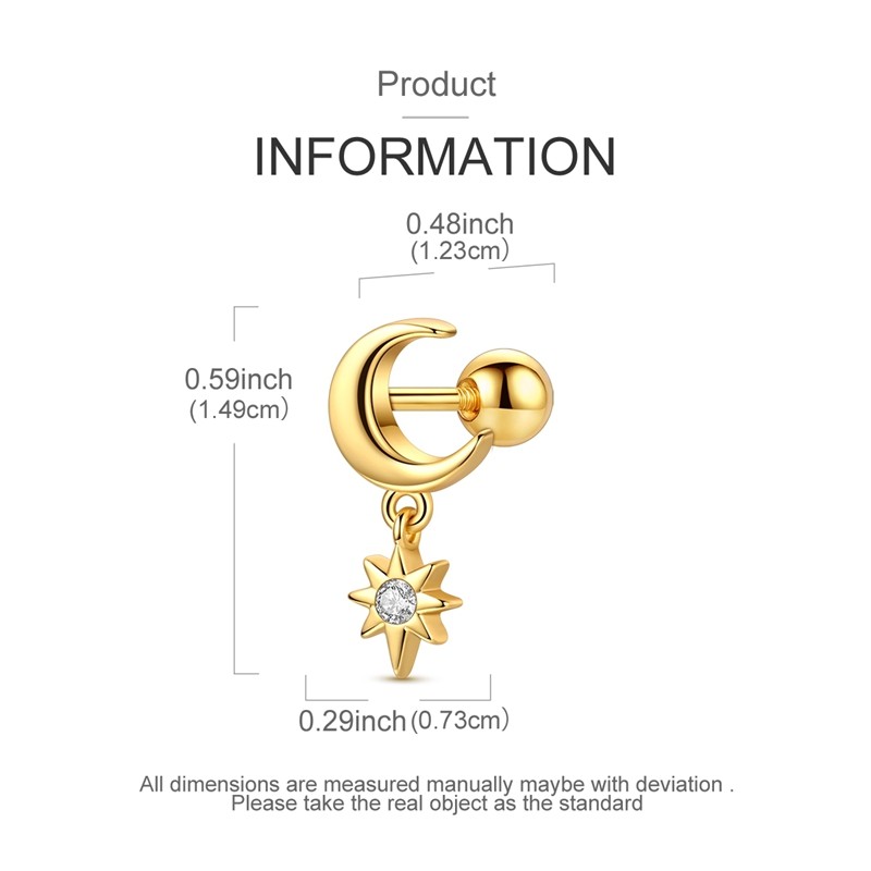 MULA 1 Piece 925 Sterling Silver Golden Single Stud Earrings CZ Women Jewelry