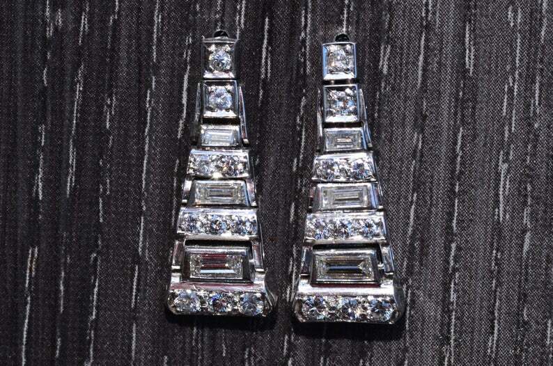 Prong Set 2.12CT Simulated White Sapphire In 935 Silver Dangler Women’s Earrings