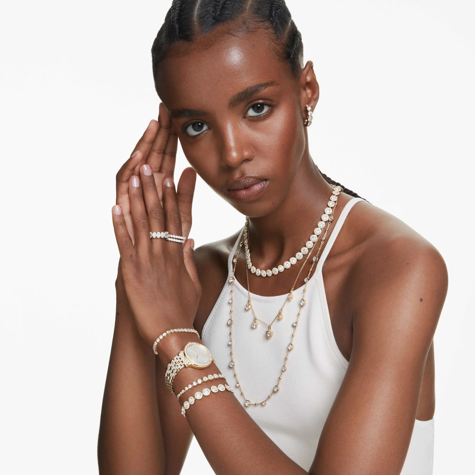 Swarovski-Una Angelic bracelet Round cut, Pavé, Medium, White, Gold-tone plated