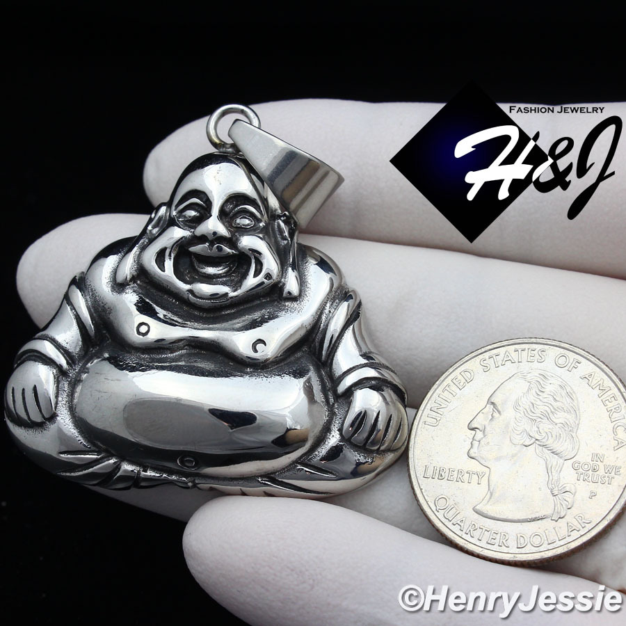 24″Stainless Steel 5mm Silver Cuban Curb Chain Black Plated Buddha Pendant*P96