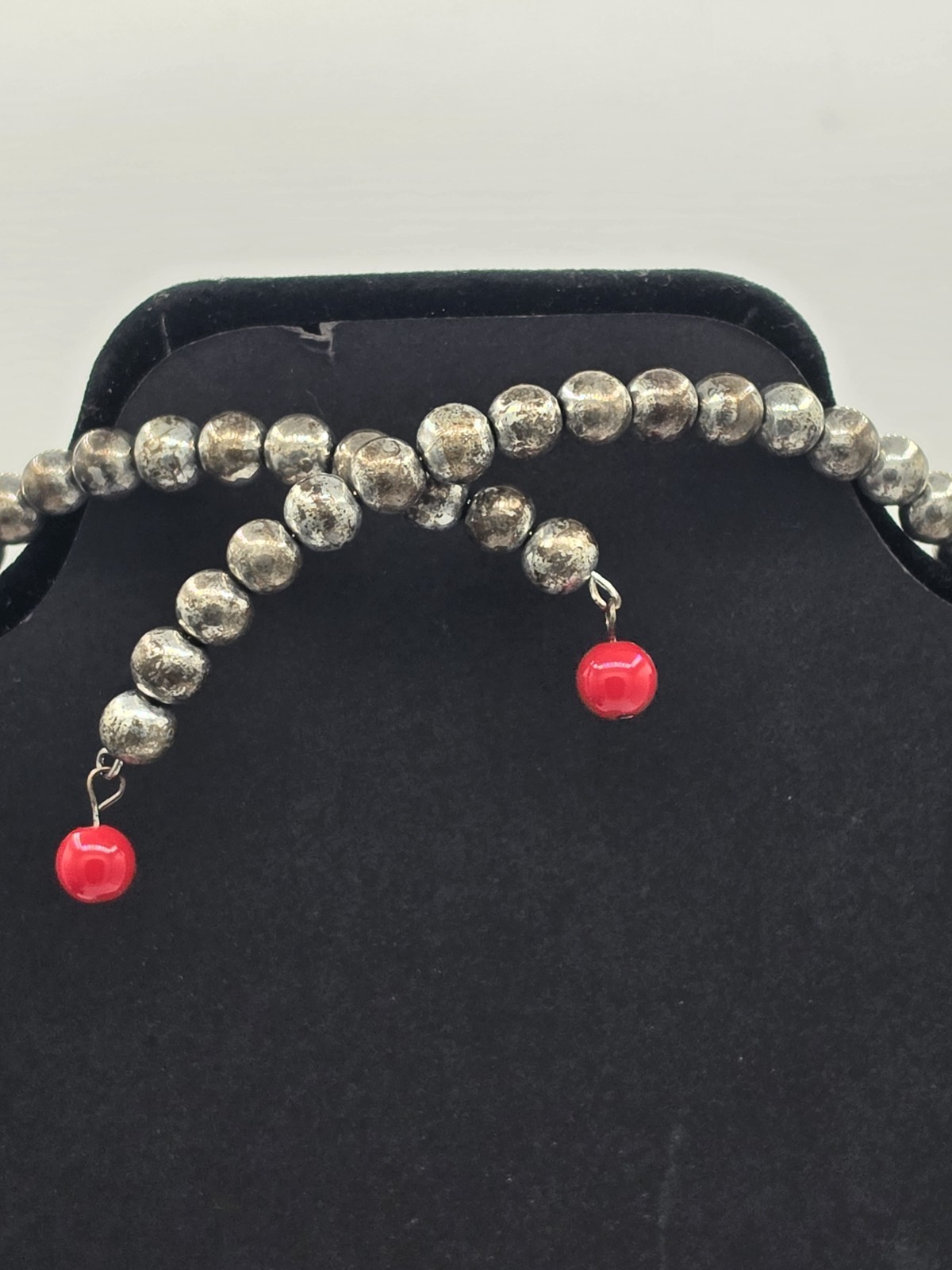 Boho Red Maroon Pendant Necklace Silver Tone Ethnic Statement 18”+Ext