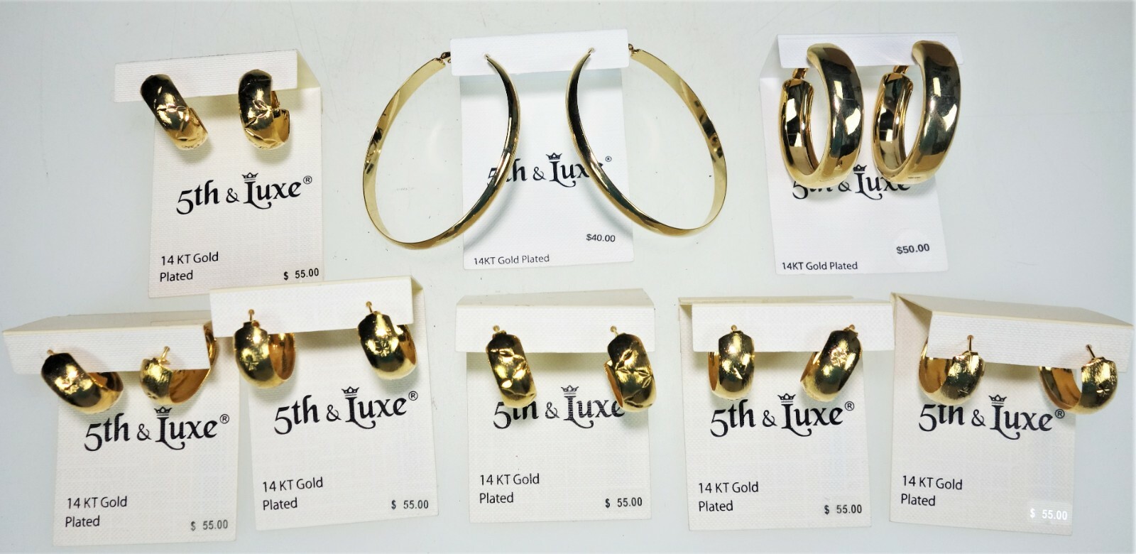 8 Pair 5th & Luxe Hoop 14kt Gold Plated Pierced Earrings
