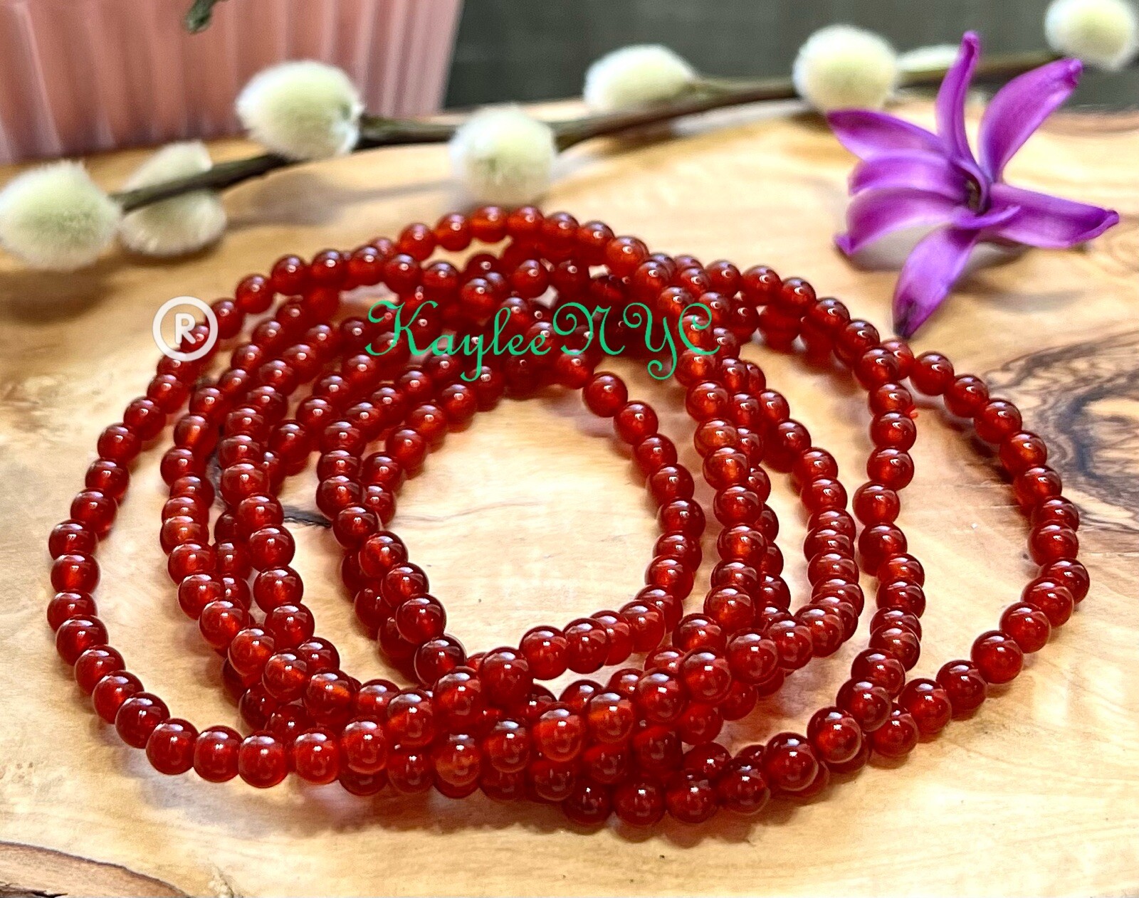 Wholesale Lot 6 Pcs Natural Carnelian 4mm 7.5” Crystal Stretch Bracelet