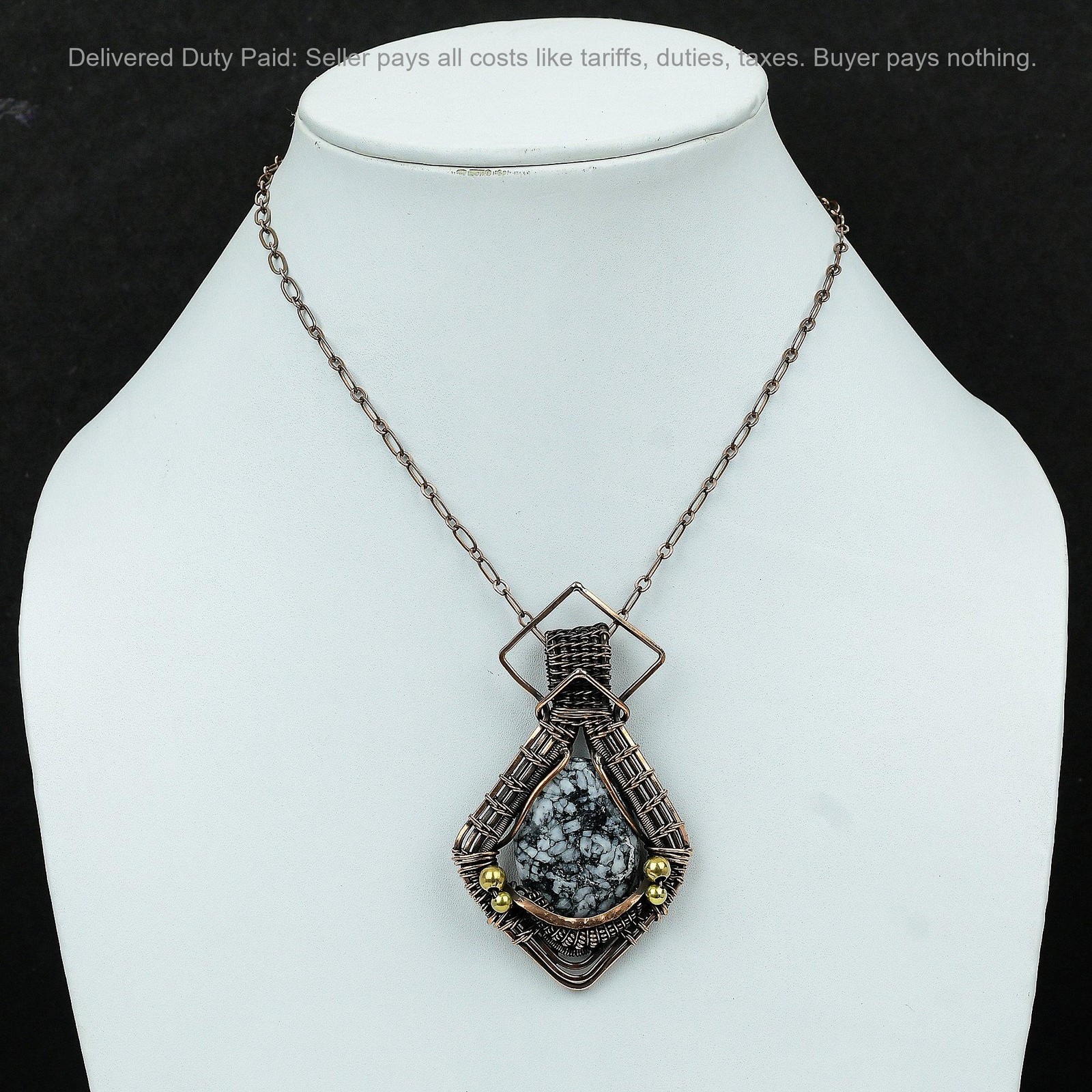 Copper Pinolith Jasper Stone Wife Wire Wrapped Birthday Wedding Trendy Pendant