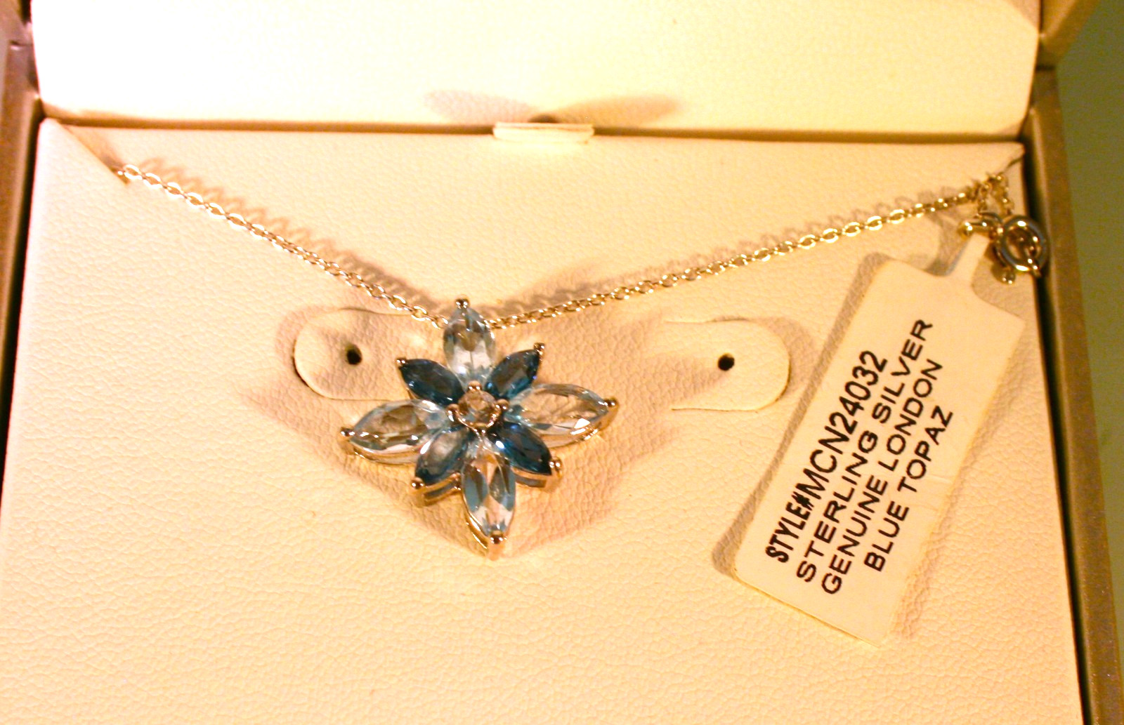 Blue Topaz (2-5/8 Ct. ) & Lab White Sapphire (1/6 Ct. ) Flower Sterling Silv 18″