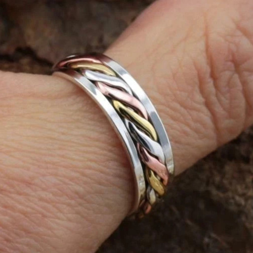 925 Sterling Silver + Brass + Copper, Solid Silver, Band Ring, Unisex