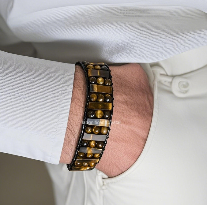 Natural Tiger’s Eye Stone Bracelet for Men Energy Crystal Father’s Day Gift