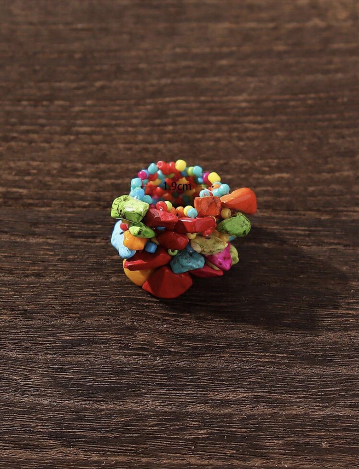 Dyed Turquoise Chip Stone Stretch Ring Blue Braided Woven Elastic Beach Handmade