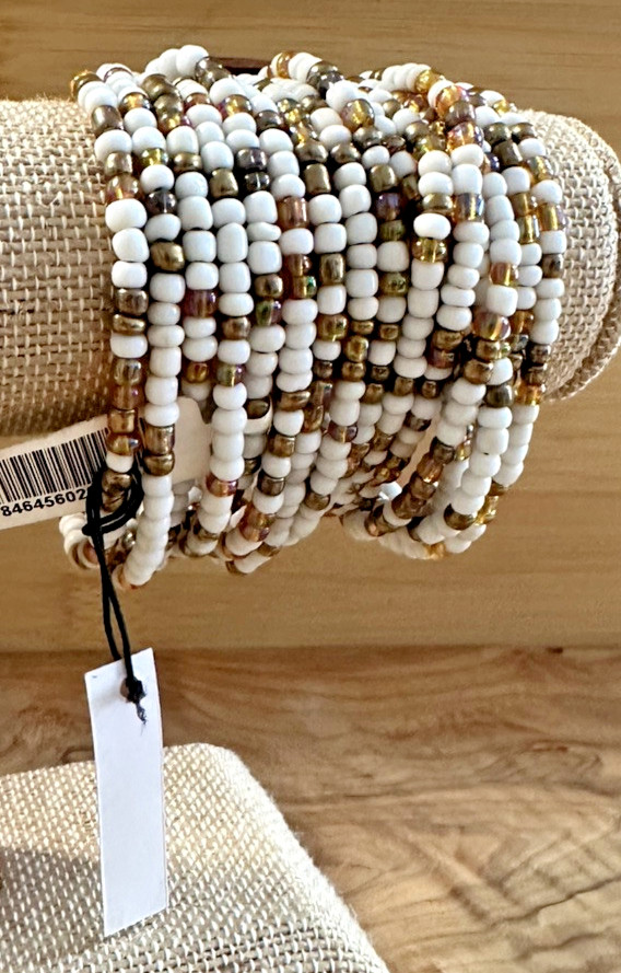 Boho Brown White Wood Beaded Layered Stretch Bracelet Toggle Clasp About Color