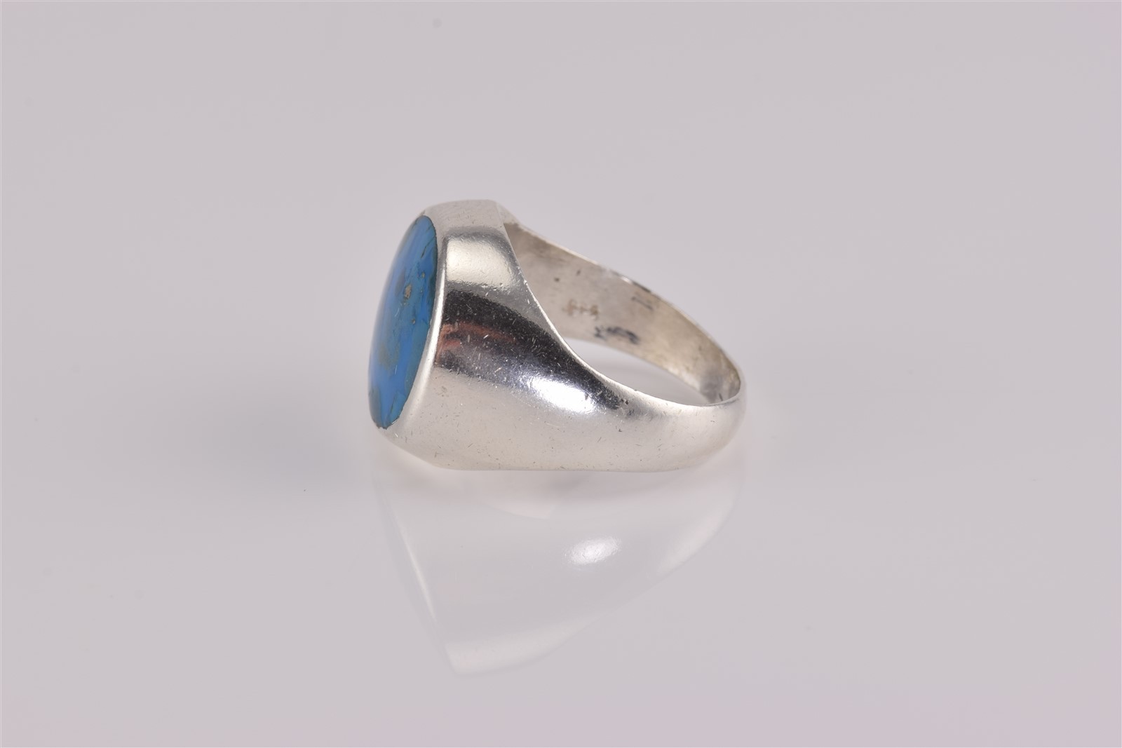 Sterling Silver Bezel Wrapped Blue Speckled Tapered Solid Band Ring 925 Sz: 8