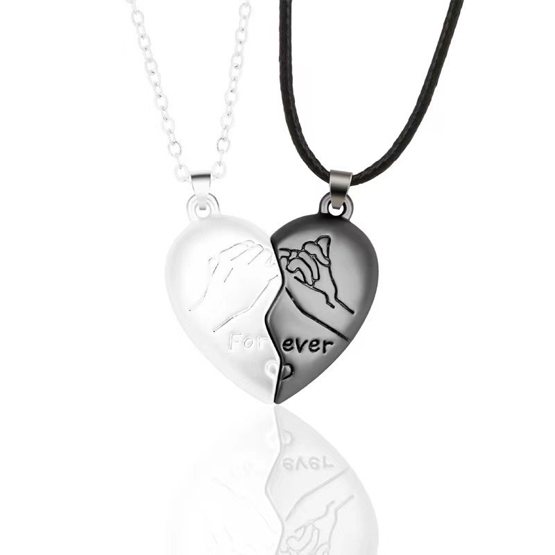 Pinky Promise Heart Couple Necklace Magnetic Matching Pendant Clavicle Chain