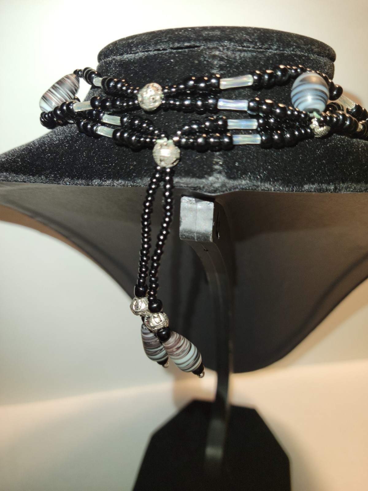 Fashion Multi-Strand Bead Necklace, Black and White, Adjustable Length