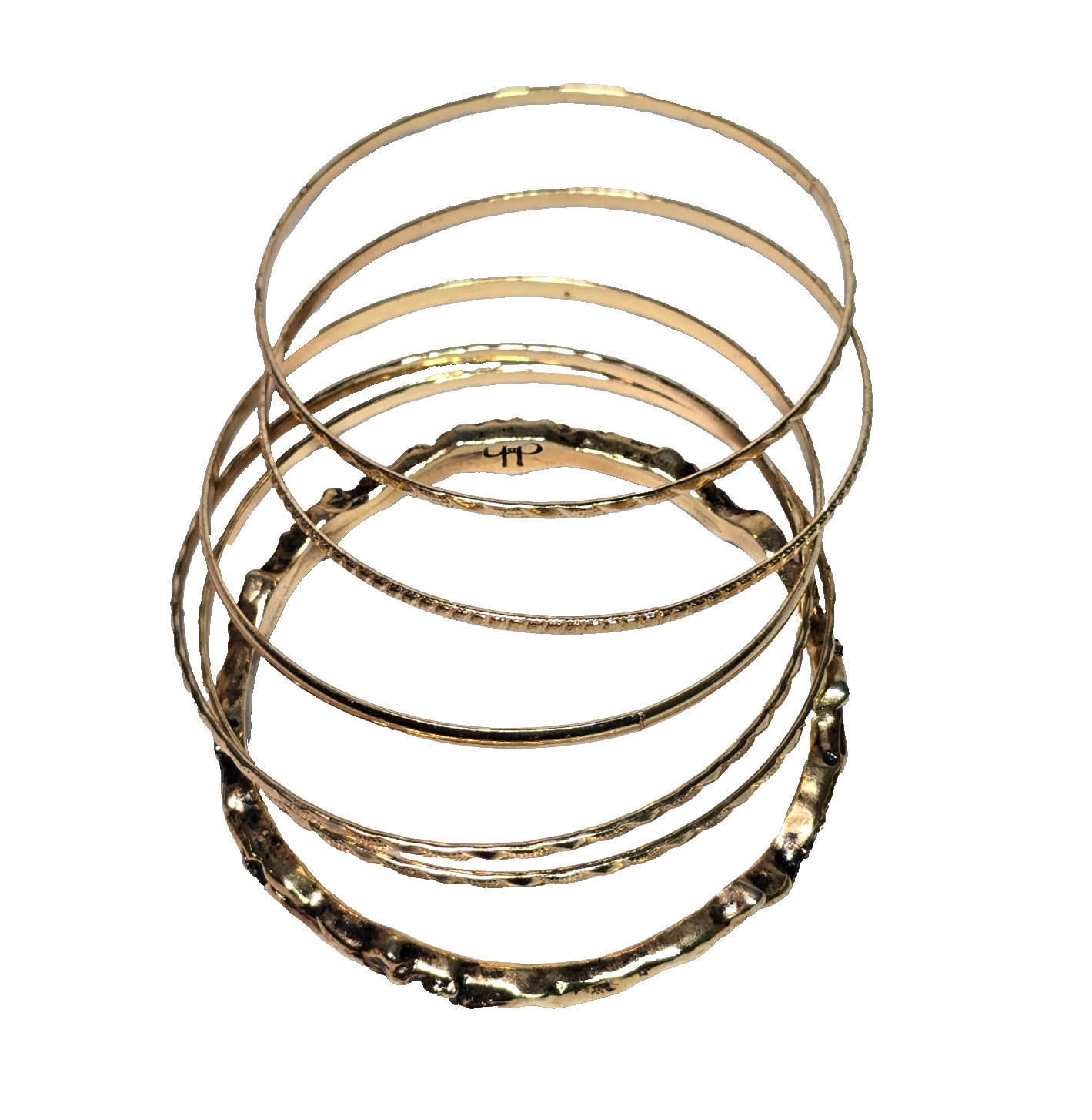 Boho Layered Style Set of 7 Gold-Tone Mixed Texture Stacking Bangle Vtg