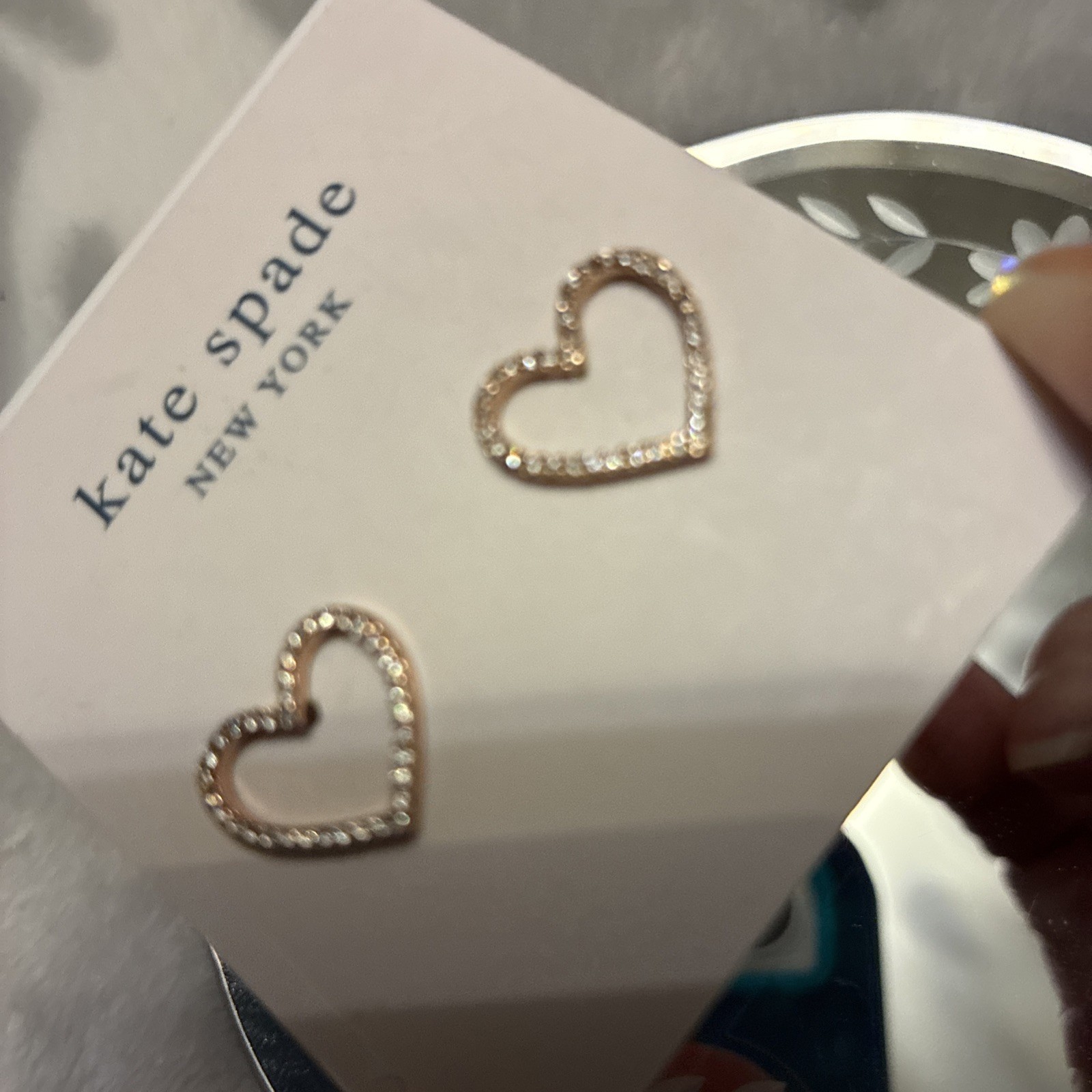 Kate Spade Jewelry Rose Gold Stud Earrings Crystal Pave Heart Open Frame
