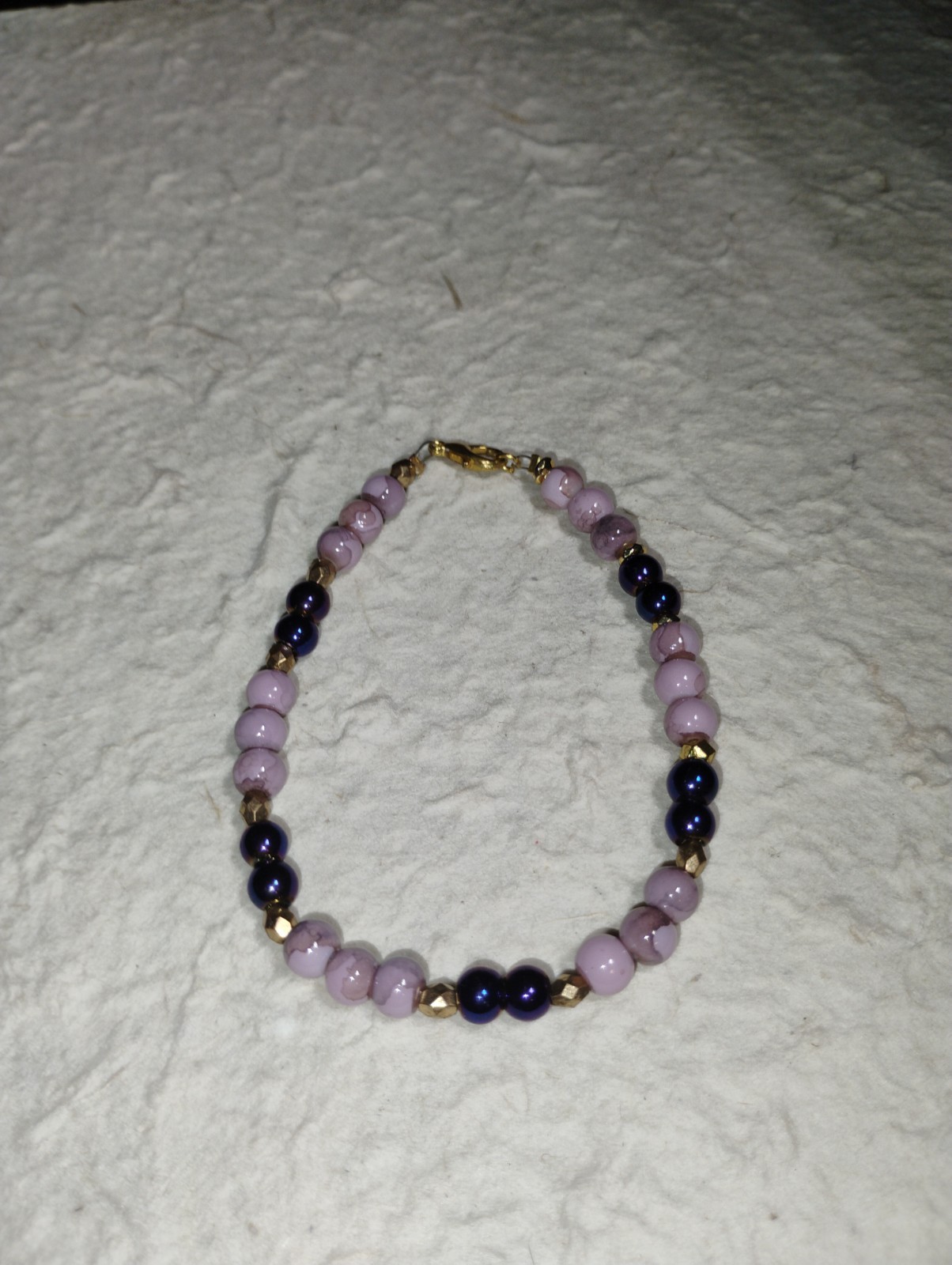 Handmade Purple Glass Bead Stretch Bracelet With Gold-Tone Spacers