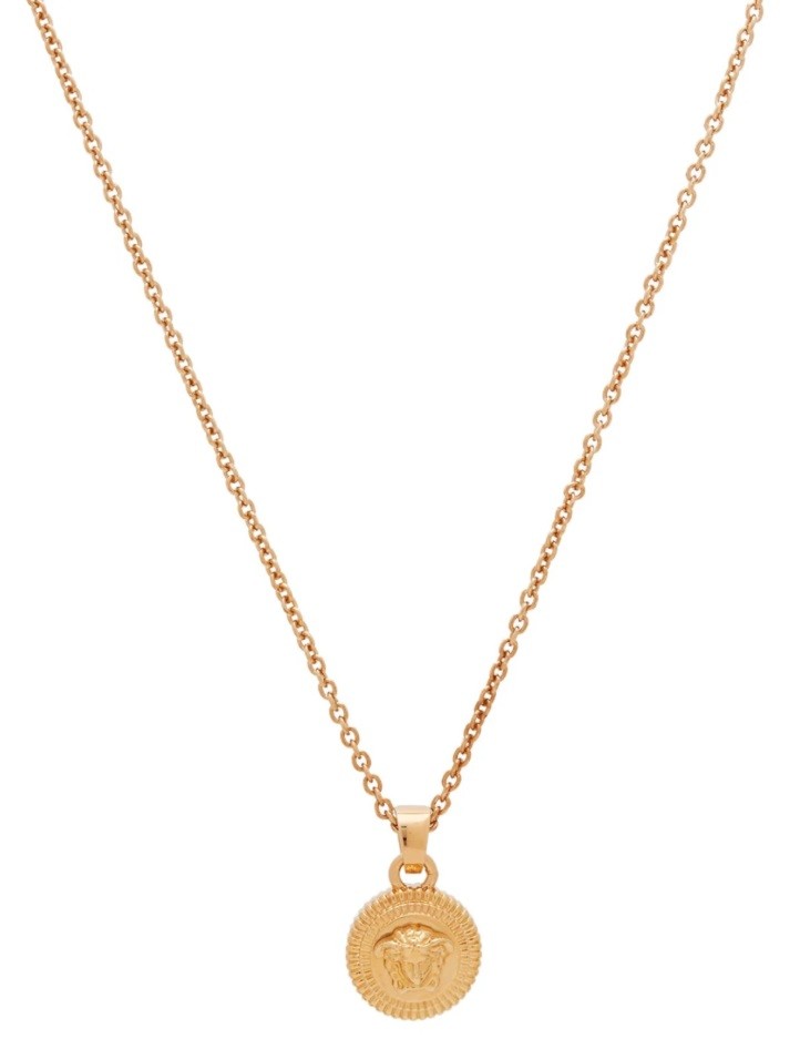 Versace Medusa Head Round Medallion Gold Color Pendant Chain Necklace