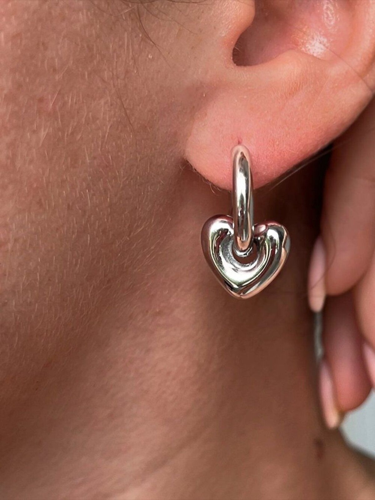 Classic Puffy Heart Drop Earrings Waterproof Non-Tarnish Stainless Steel Huggies