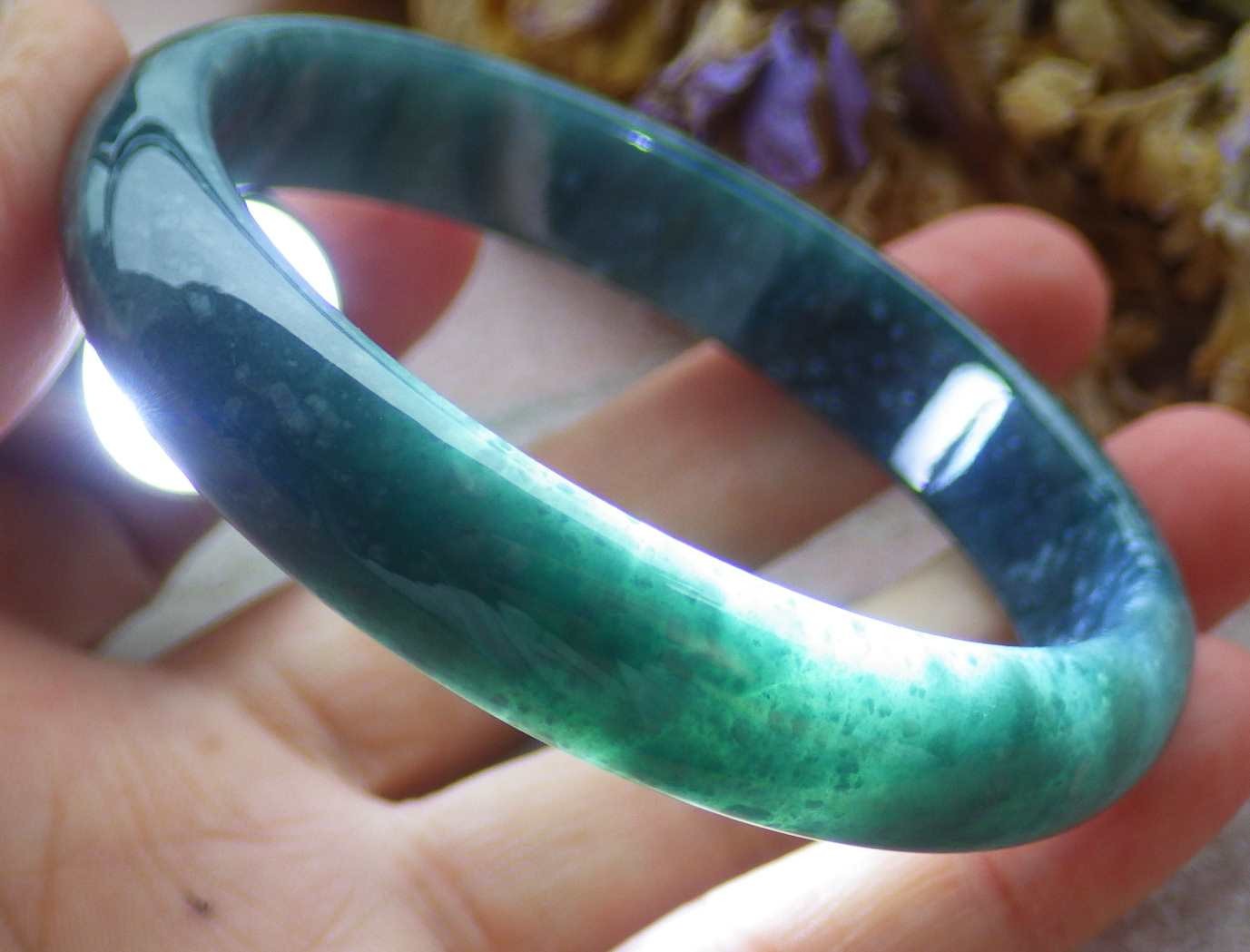 Video Certified Dark Green A JADE JADEITE Round Bangle Bracelet 59mm 419941 TS