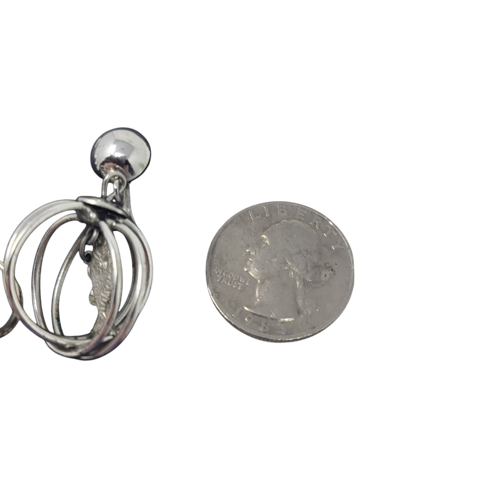 NEW Pair Of Silver Tone Clip On Earrings Sphere with Fish Charm Approx. 1.5″ L