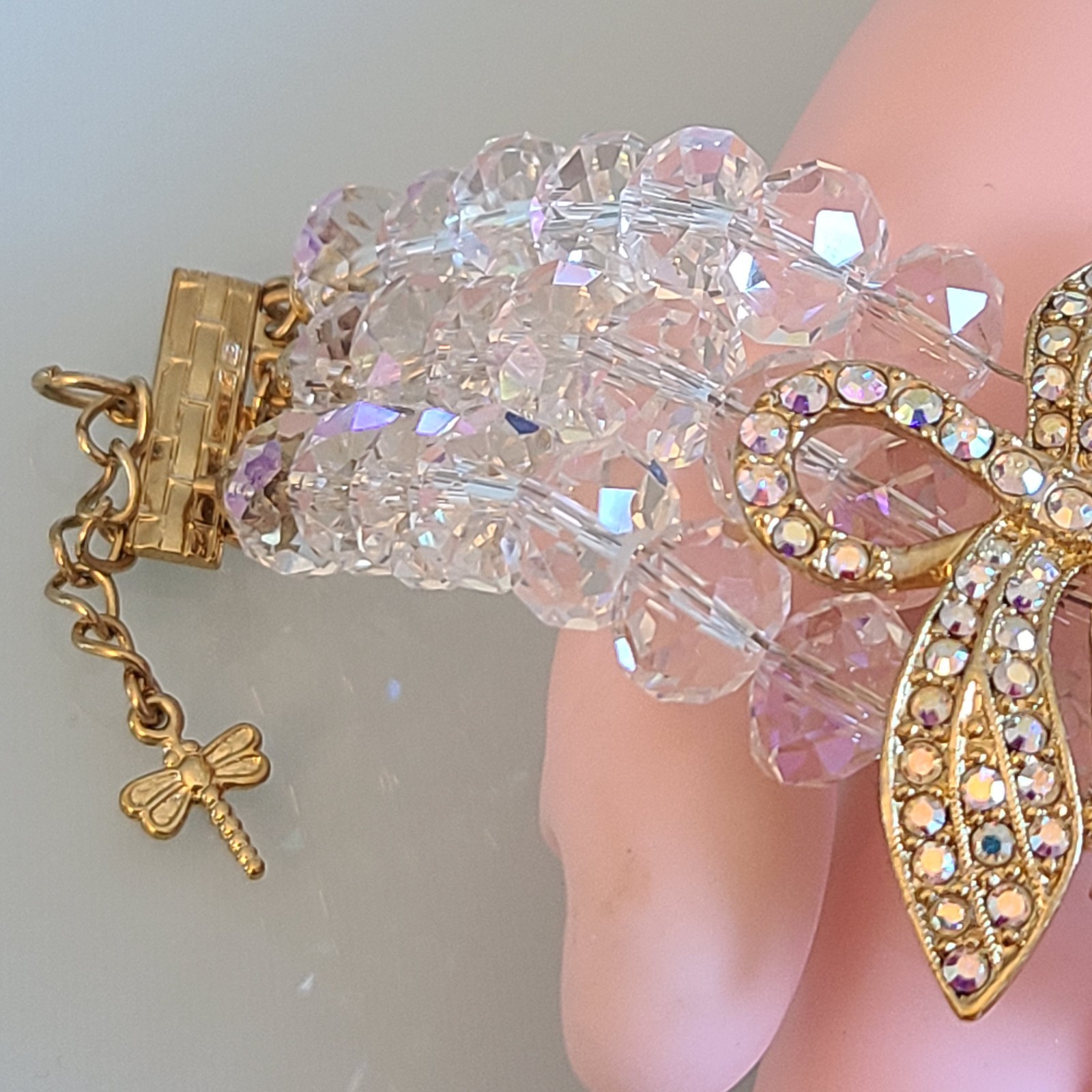 SALE Kirks Folly Dragonfly Desire 3 Strand Crystal Bracelet CLEAR AB’S 9 IN WOW