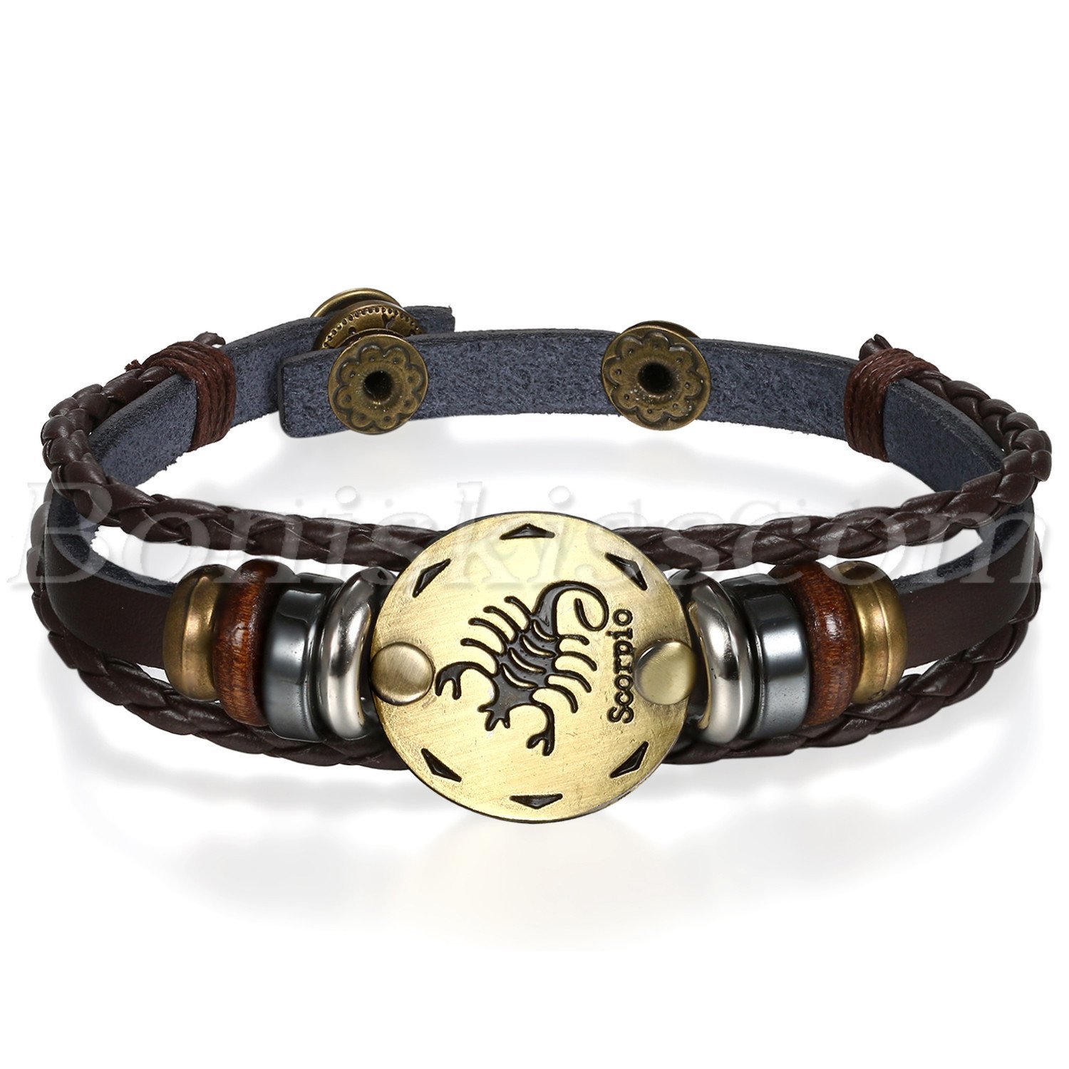 Retro Layered Handmade 12 Constellation Zodiac Beaded Braided Leather Bracelet