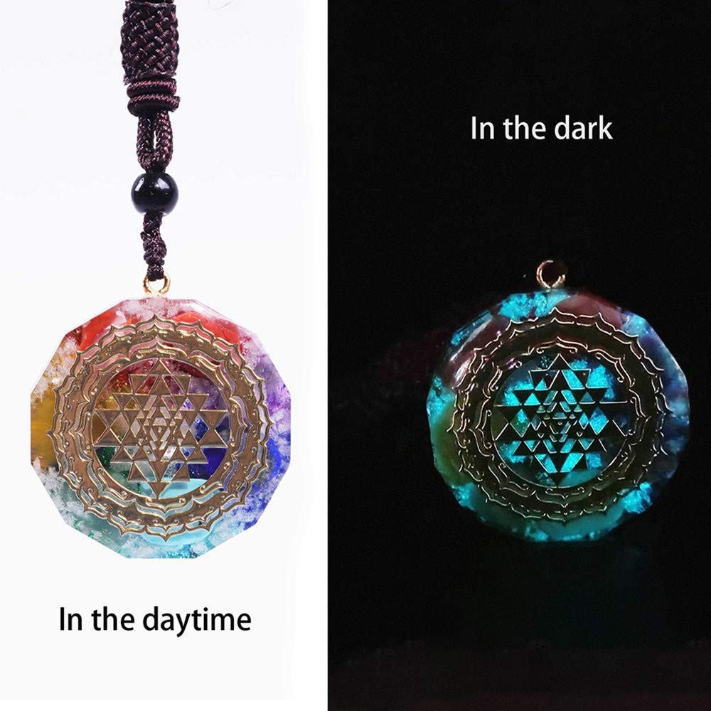 Orgonite Necklace Sri Yantra Luminous Pendant Sacred Geometry Chakra Energy N…