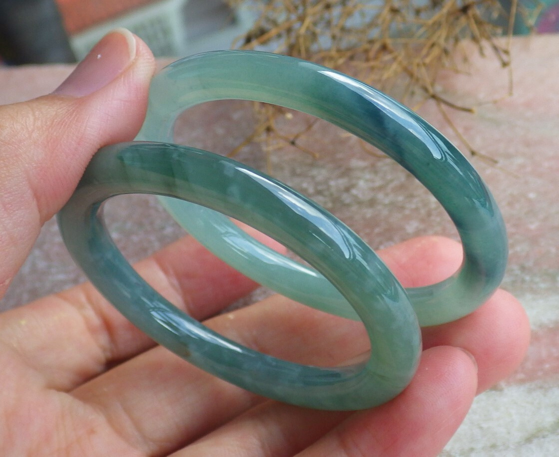 2 Pcs Video Certified A JADE Jadeite Baby Circle Bangle Bracelet 42mm 667443