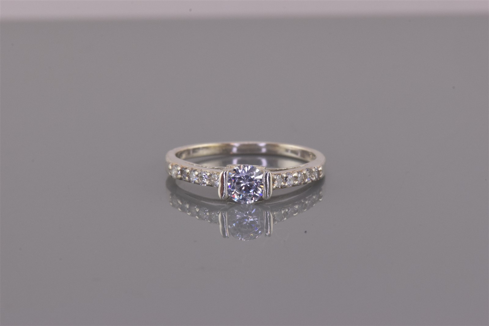 Sterling Silver Tension Set Cubic Zirconia Accented Band Ring 925 Sz: 8