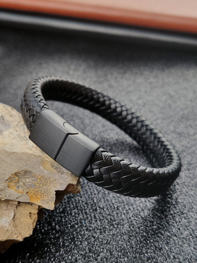 Unisex Women Men Braided Leather Steel Magnetic Clasp Bracelet Handmade