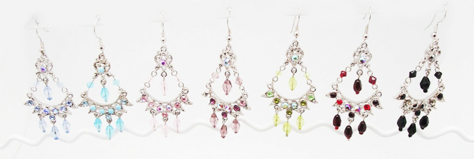 JOLIE BLUE PINK PURPLE GREEN RED BLACK CRYSTAL SILVER DANGLE HOOK EARRINGS NEW