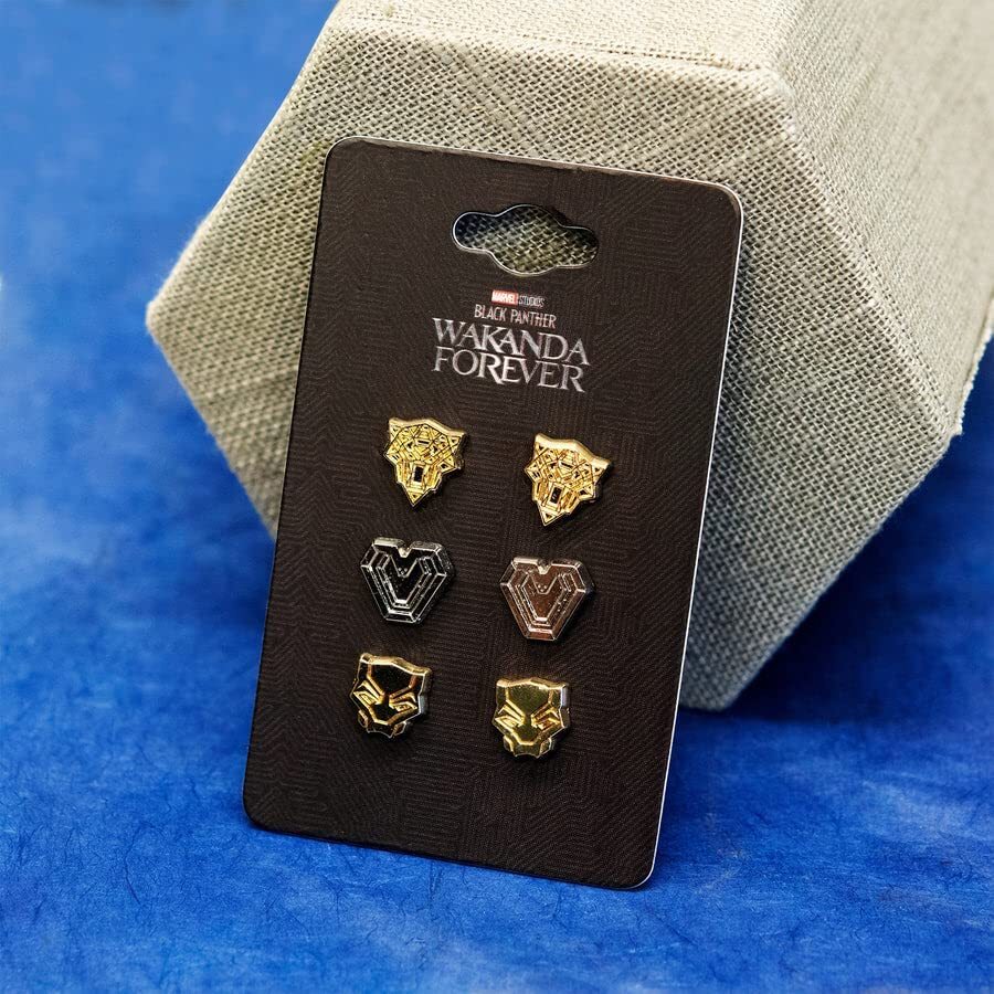 The Official WAKANDA FOREVER Authorized Marvel Black Panther 3 Stud Earrings Set