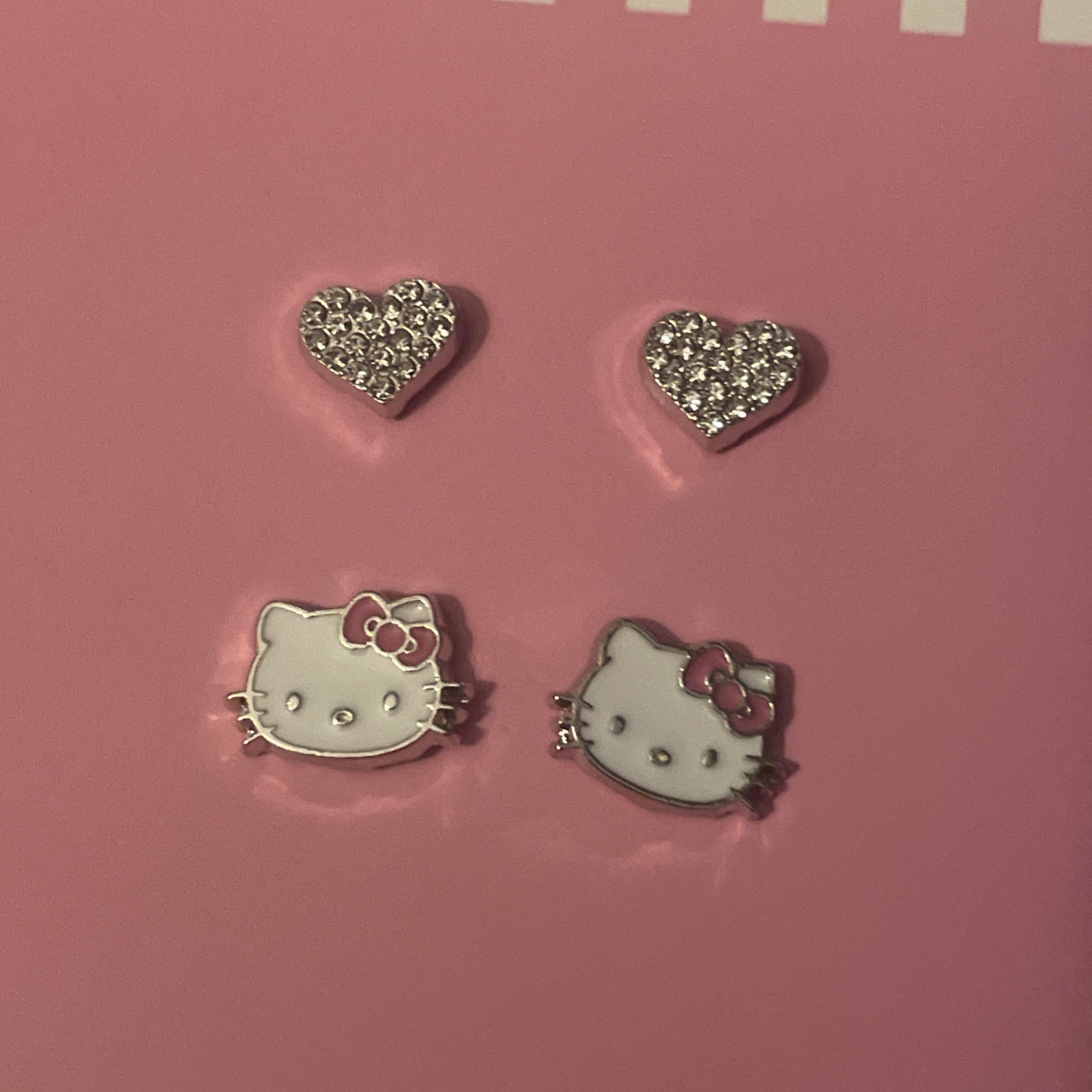 Hello Kitty Earrings Adorable Silver Plated Red Hearts Stud – New 5 Pairs