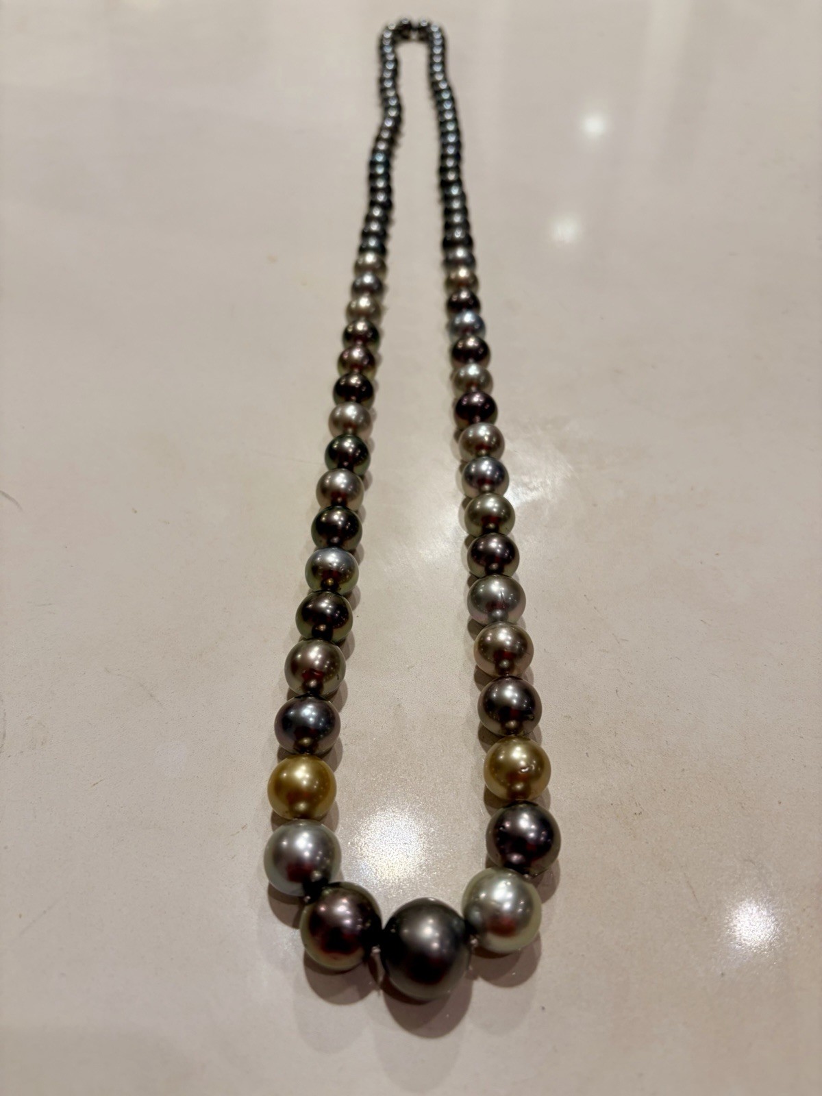 Rare Tahitan Pearl Necklace. 17.25 Inches Long. Pearls Taper From 9.1- 15.7mm