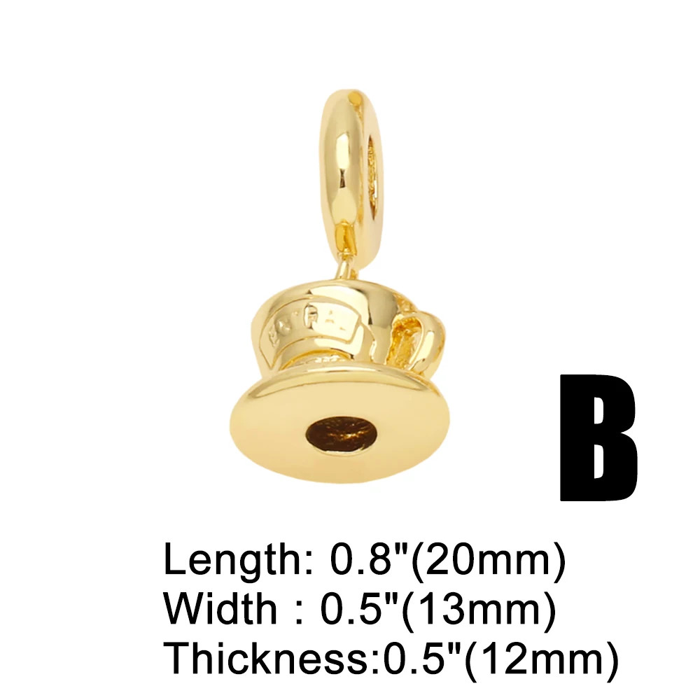 Coffee Cup Pendant Gold Plated Simulated Zirconia Mini Charm Jewelry Making