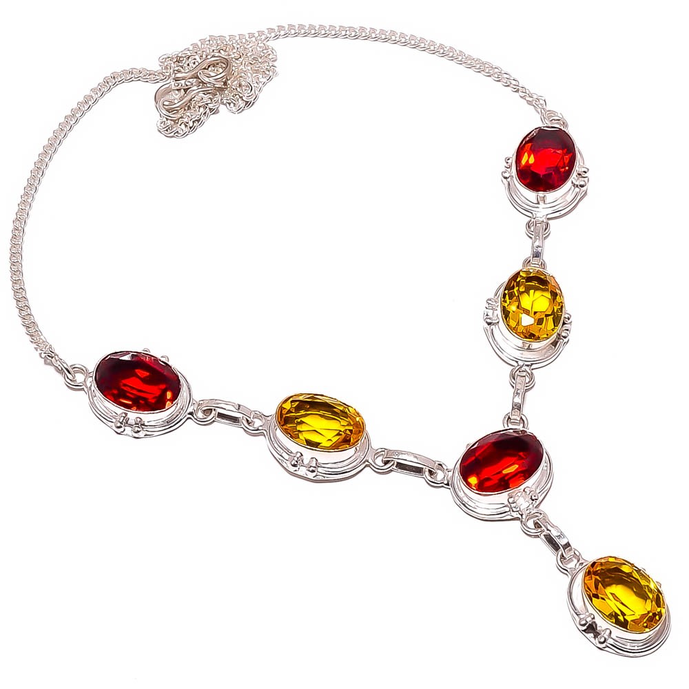 Garnet & Citrine Gemstone 925 Silver Plated Tennis Necklace 17.99″ TN25-103