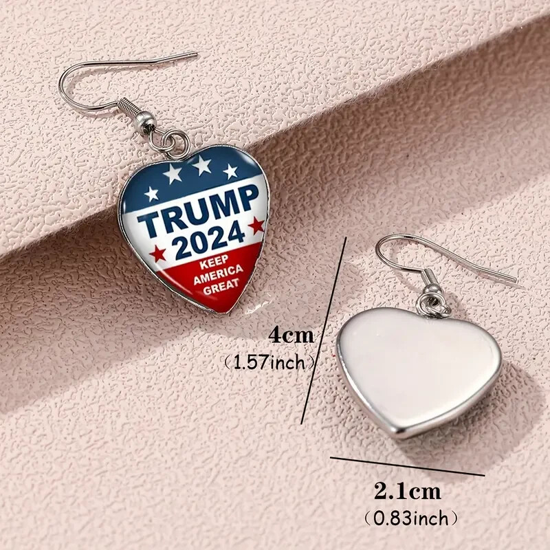 Trump 2024 MAGA Patriotic Heart-Shaped Drop Earrings Alloy