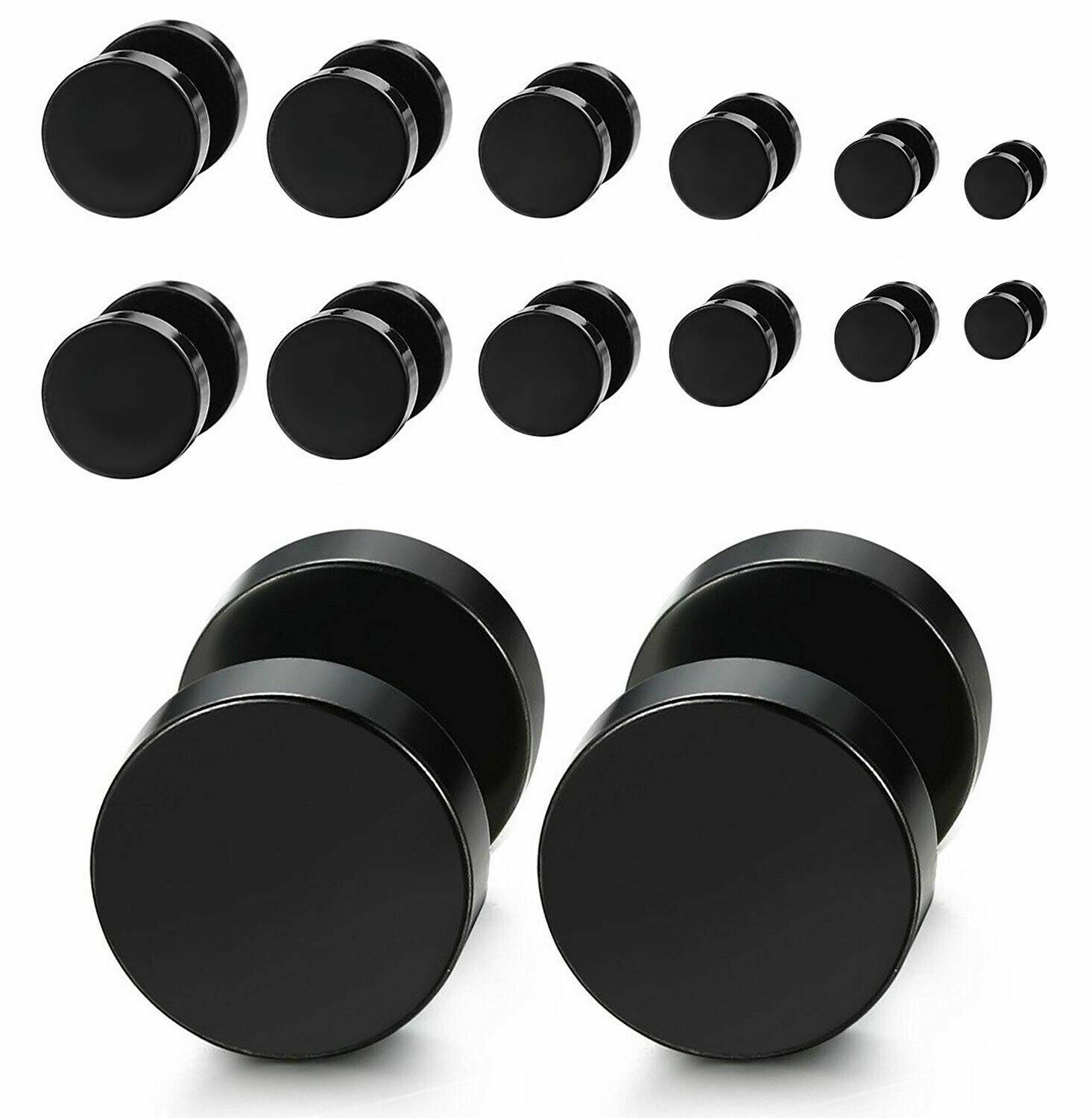 1Pair Stainless Steel Stud Earrings Faux Gauges Ear Tunnel Earring for Men Women