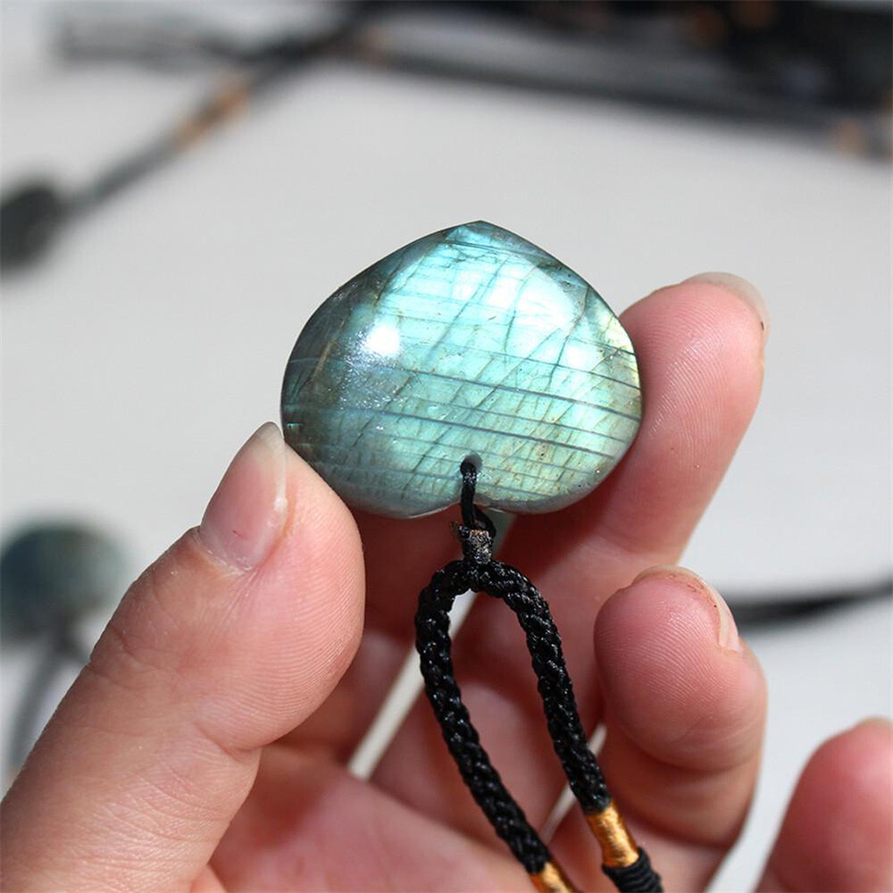 Natural Heart Pendant Labradorite Necklace Gem Moonstone Stone Crystal LD9