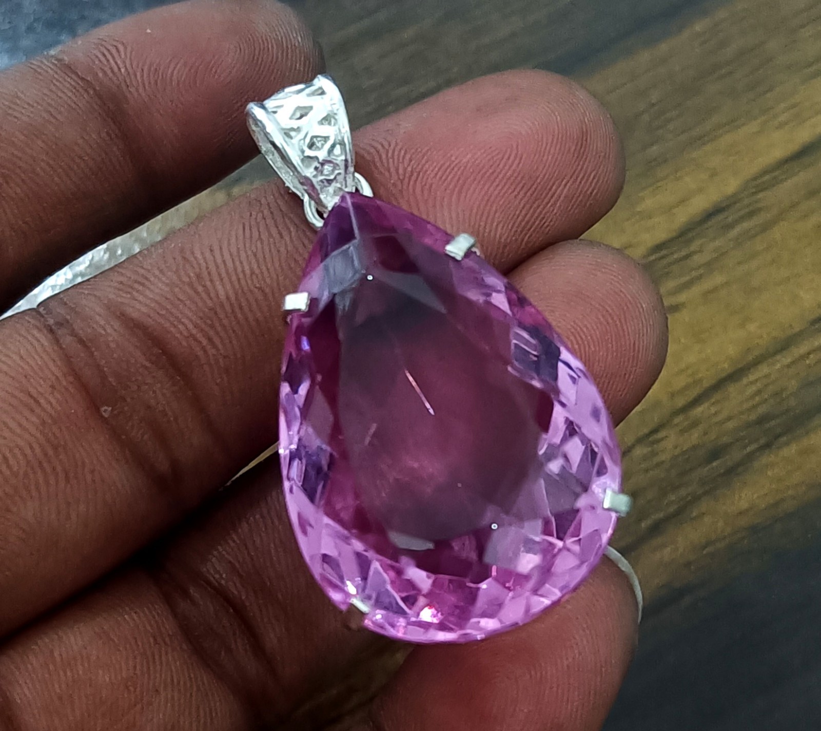 Natural Pink Topaz Teardrop Pendant – 107 Ct Collector’s Gemstone Jewelry