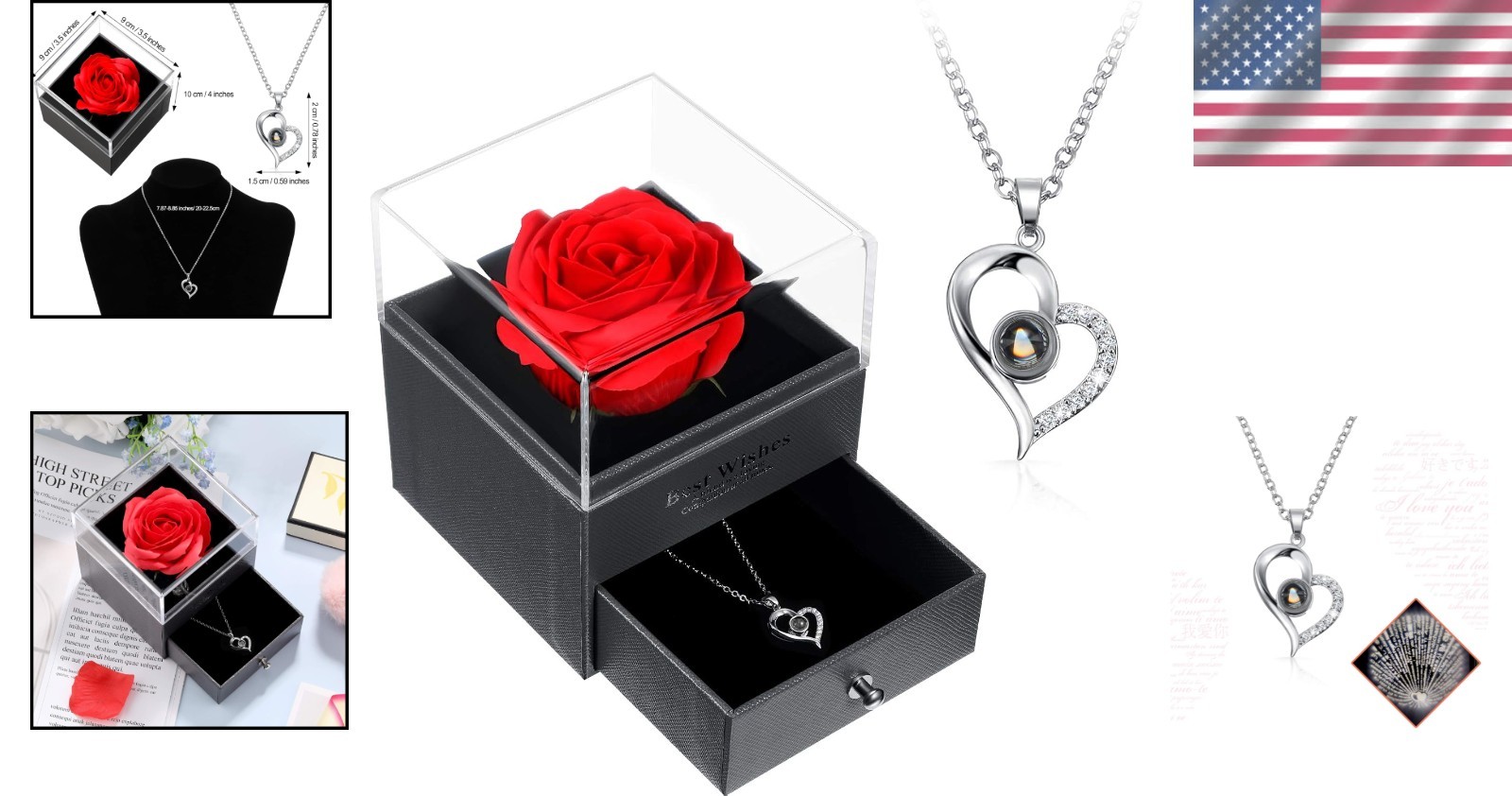 Hicarer Valentine Necklace Gift for Girlfriend I Love You in 100 Languages Proje