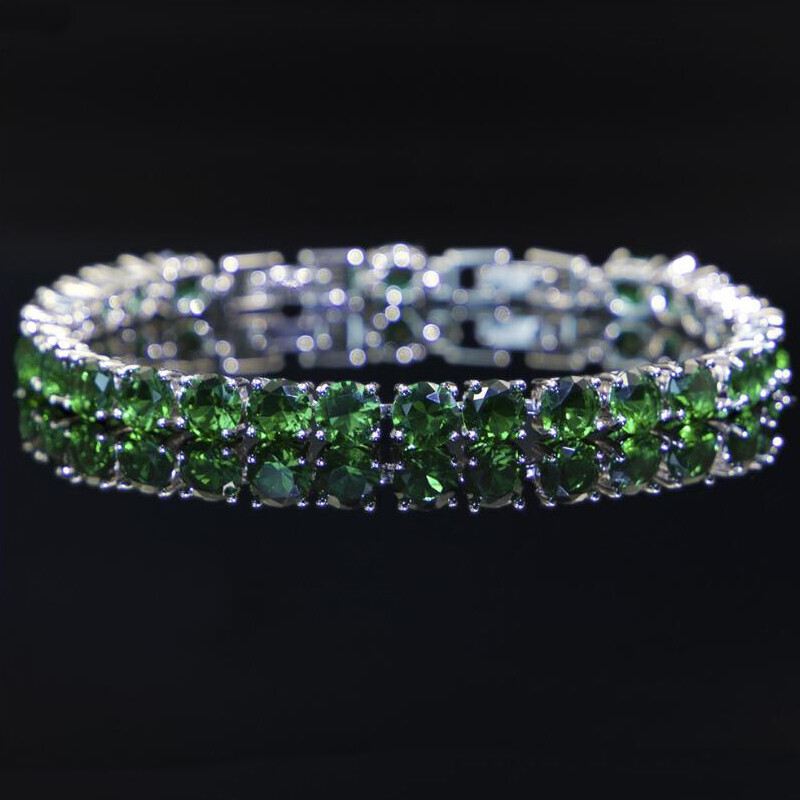 Classical Round Cut 6MM Charm Green Cirtine Gemstone Silver Women Bracelet New