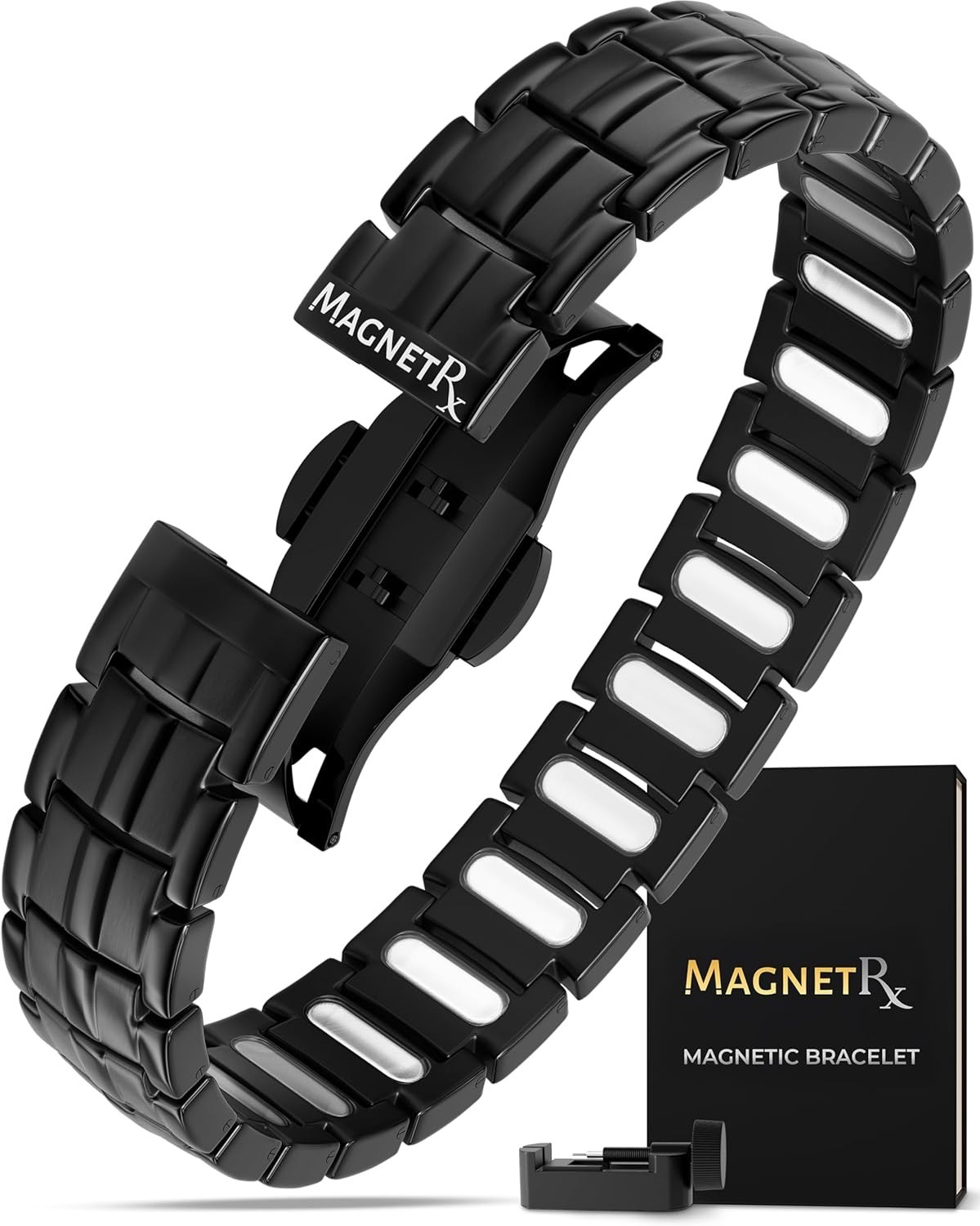 5,000 Gauss Men’s Magnetic Bracelet in Black Titanium – Adjustable Luxury Style