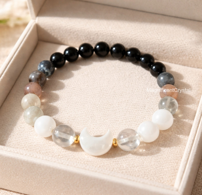 Healing Moonstone Labradorite Tourmaline White Moon Charm Bracelet Crystal Gift