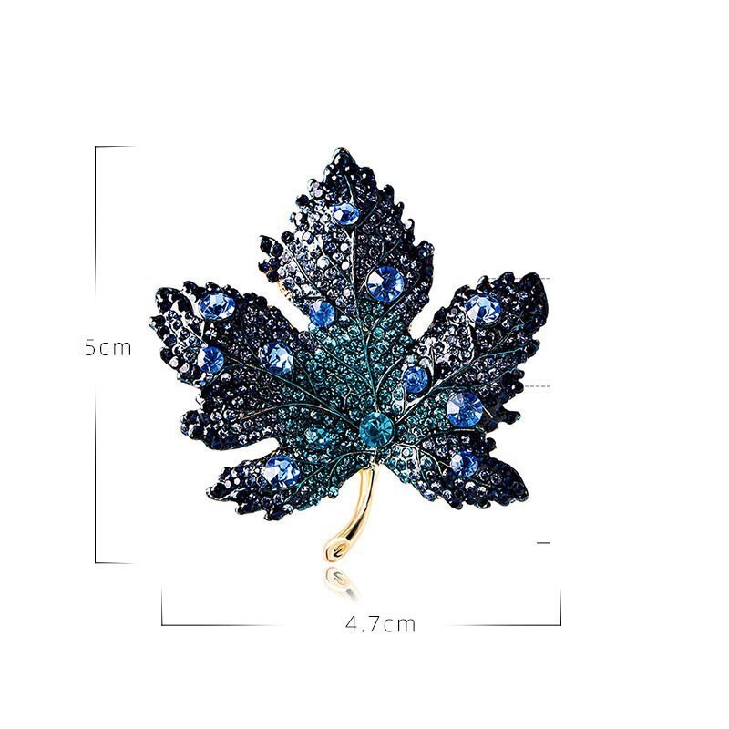 Vintage Blue Maple Leaf Rhinestone Crystal Pendant Woman’s Brooch Pin Corsage