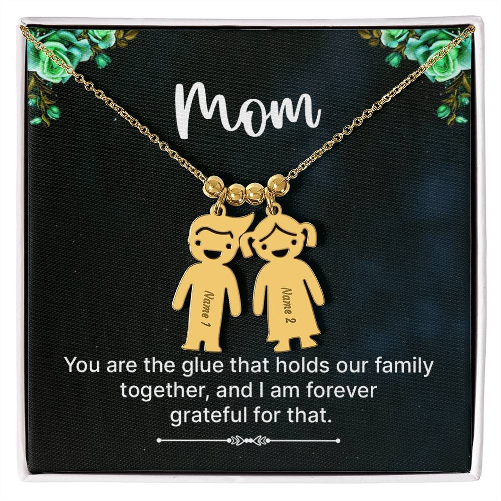 Engraved Kid Charm Mom Necklace, Personalized Children’s Name Pendant, Custom Mo
