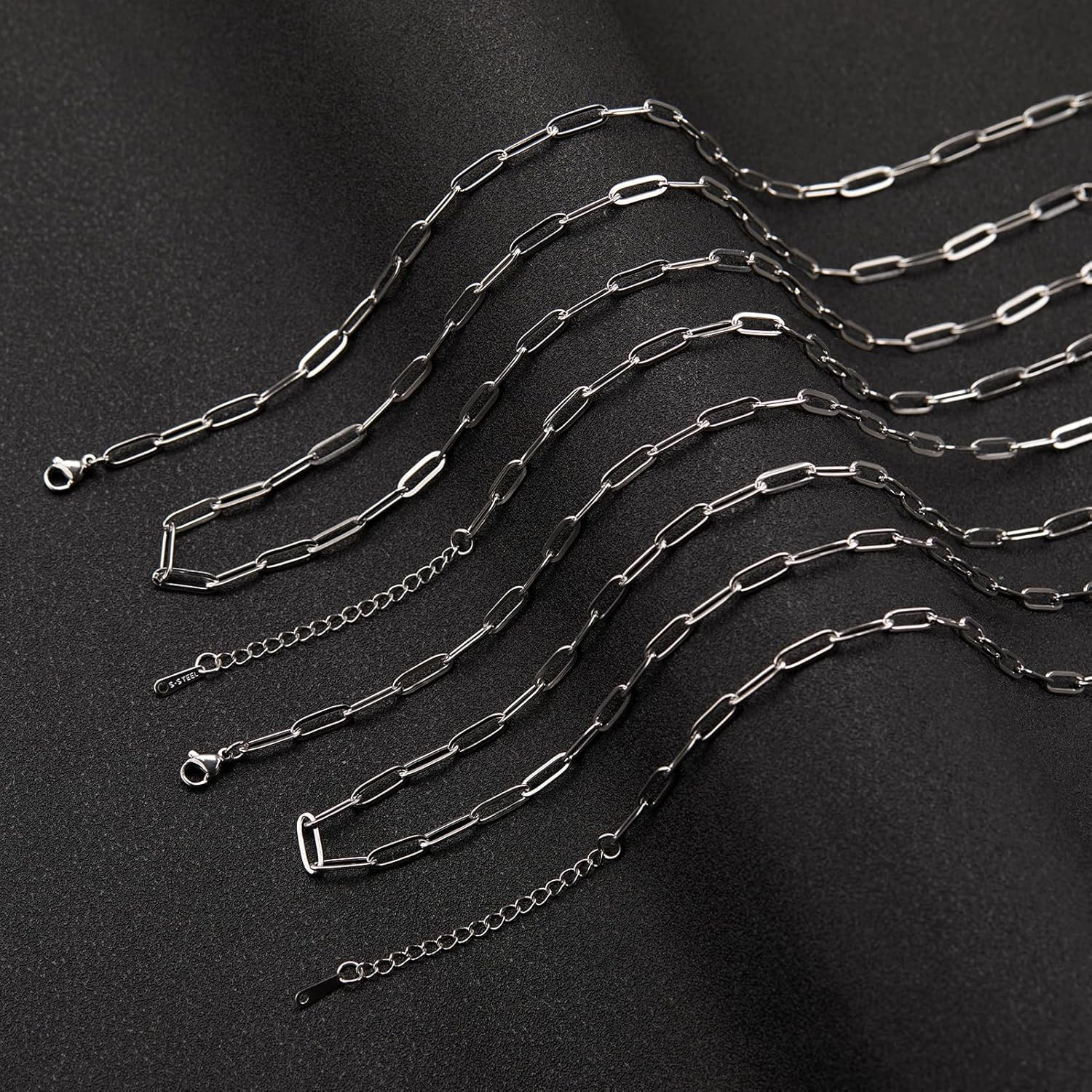 YOUBEIYEE 10Pcs Stainless Steel Paperclip Chain Necklace for Men and Women 4Mmx1