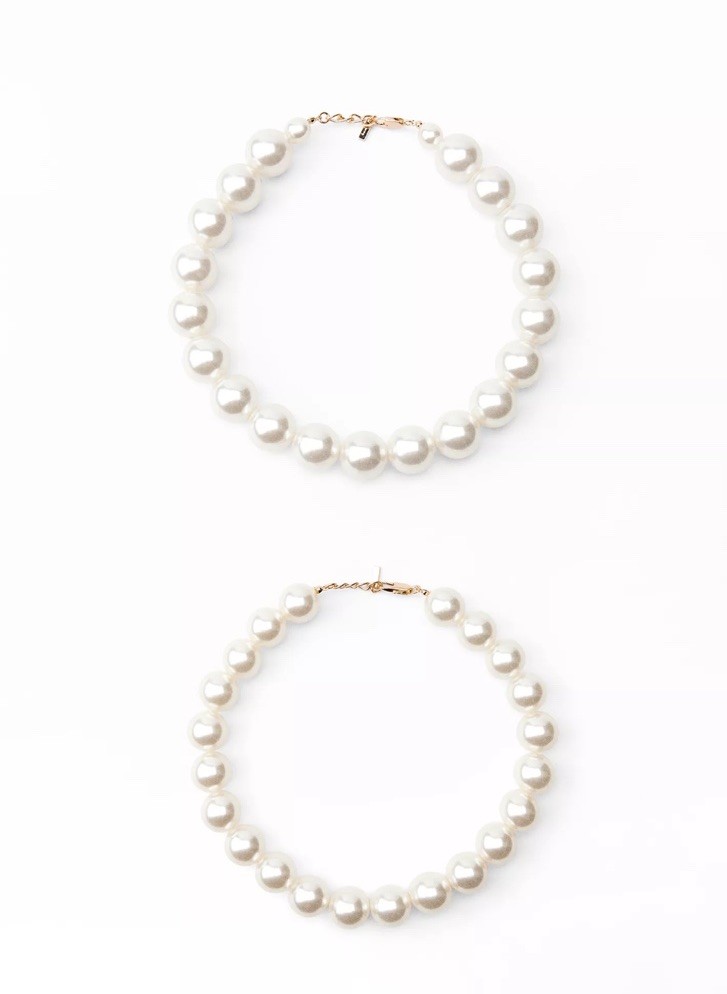 Zara 2-Pack White Pearl Beaded Statement Necklaces